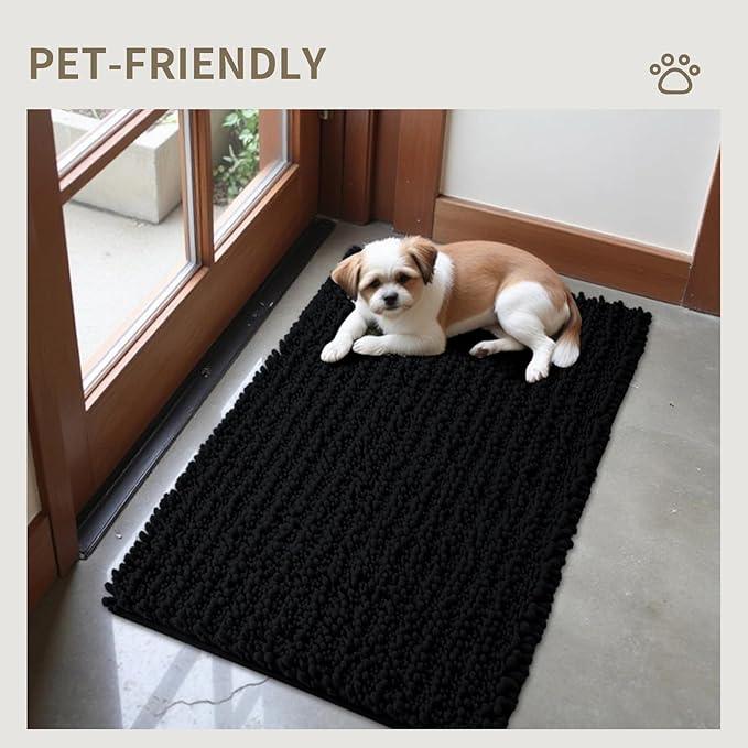 Ruggnovea Toilet Rugs U-Shaped Mat 24x24, Contour Bathroom Mat - Ultra Soft & Absorbent Chenille, Quick-Dry, Machine Washable with Non Slip Barrier Backing, Black - ModernBath