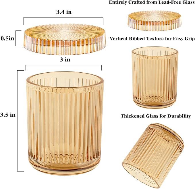 rejomiik Glass Qtip Holder Dispenser 2 Pack, Bathroom Canister Apothecary Jars with Lids, Vanity Makeup Accessories Storage Organizer for Cotton Swabs, Cotton Balls, Pads, Floss Picks, Amber - ModernBath