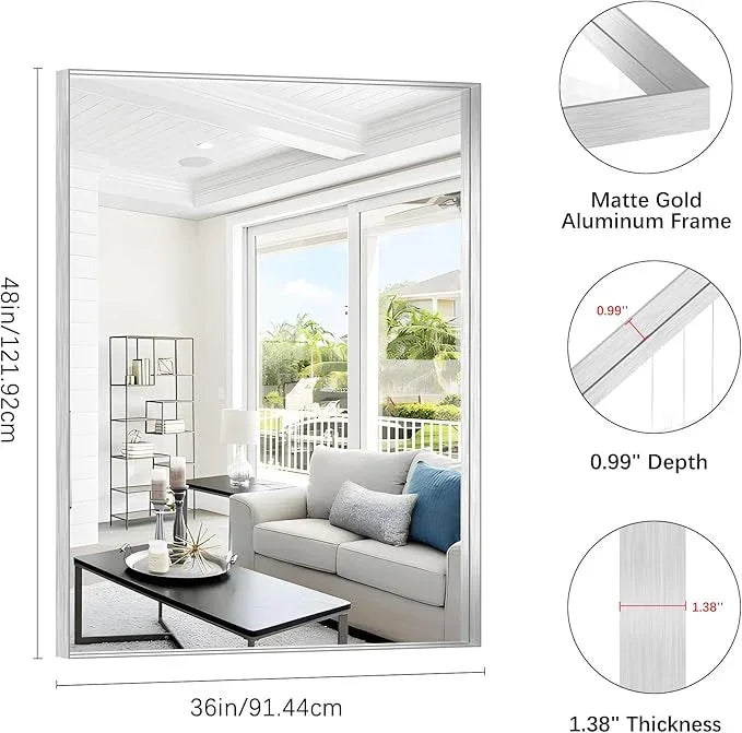 NIMURY Silver Bathroom Mirror, 36x48 Inch Rectangular Deep Frame Mirror, Large Wall Mounted Bathroom Vanity Mirror Over Sink for Bedroom,Restroom, Living Room, Hangs Vertically or Horizontally - ModernBath