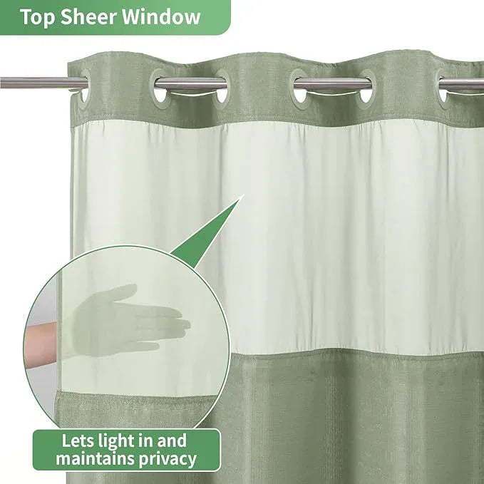 eachope Sage Green No Hook Shower Curtain with Snap-in Fabric Liner Set,Slub Textured Fabric Shower Curtains for Bathroom,Hotel Style Modern Shower Curtain,Water Repellent & Washable,71x74(72) - ModernBath