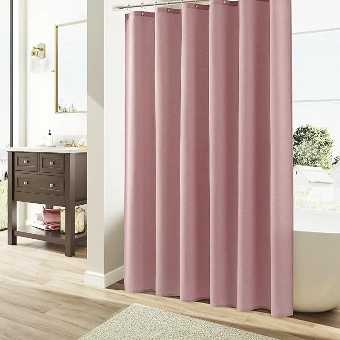Naturoom Pink Linen Shower Curtain, Country Boho Farmhouse Bath Decor Shower Curtains Neutral Cloth Weighted Textured Fabric Bath Curtain Liner with Hooks, 72x78 - ModernBath
