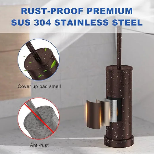 Toilet Brush and Holder Set: 304 Stainless Steel Heavy Duty Toilet Bowl Brush and Holder with Removable Inner Bowl and Splash Protection, Modern Long Handle Bathroom Cleaning Tool - ModernBath