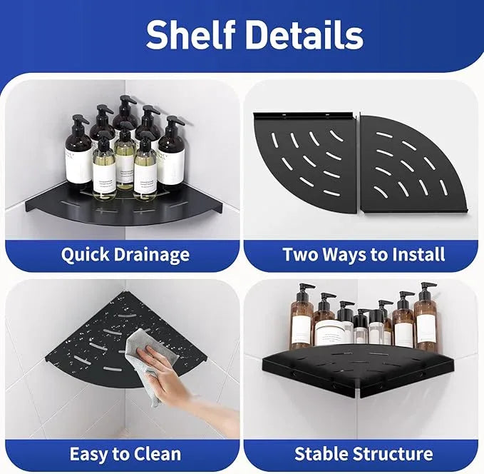 Corner Shower Shelves Load Capacity 40 Lbs 304 Stainless Steel Shelf for Shower Will Not Rust 8in Shower Corner Shelf Matte Black Drilling Installation - ModernBath