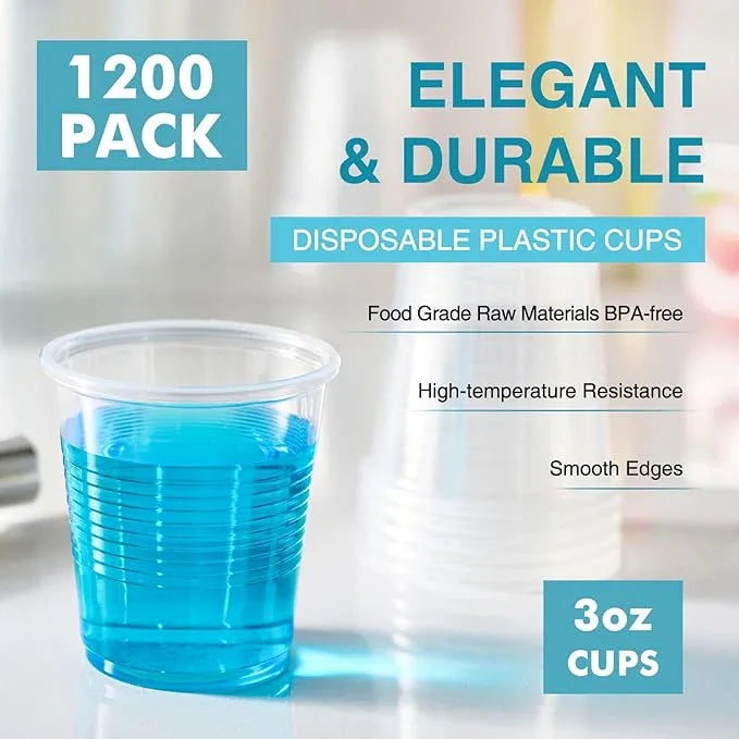 1200Pack 3oz Plastic Cups,Disposable Mouthwash Cups,3 Ounce Small Clear Tumblers for Tasting, Drinking and Party - ModernBath