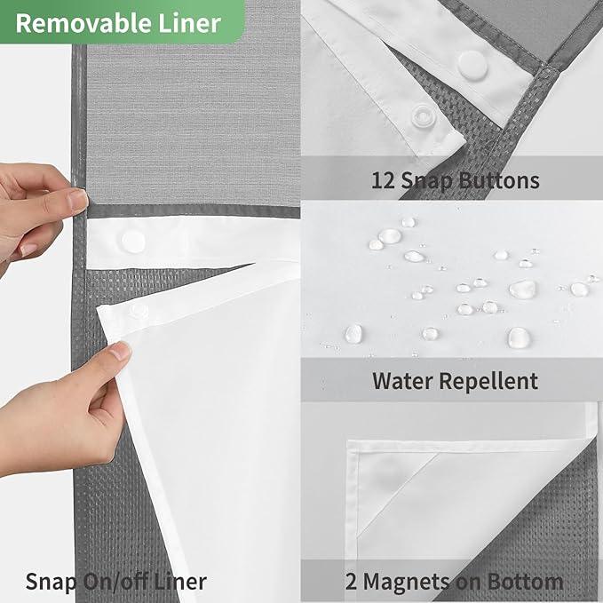 eachope Stall No Hook Shower Curtain with Snap-in Fabric Liner Set,Waffle Weave Shower Curtains for Bathroom,Hotel Luxury Decor Bathroom Curtain Set,Waterproof & Washable,Grey,54Wx80H - ModernBath