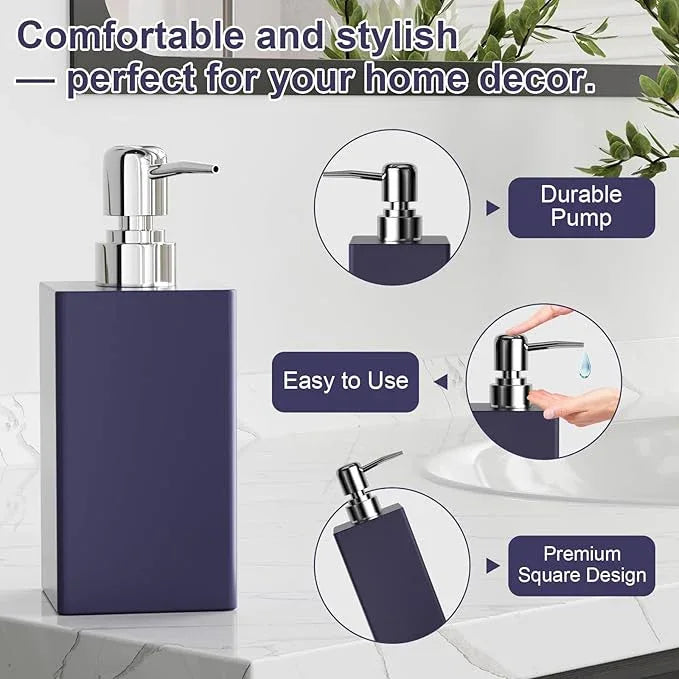 Navy Blue Bathroom Accessories Set Resin 6PCS, Square Toothbrush Holders Set Complete with Soap Dispenser, Vanity Tray, Tumbler, Cups and Cotton Swab Jars for Counter, Sink or Small Spaces - ModernBath