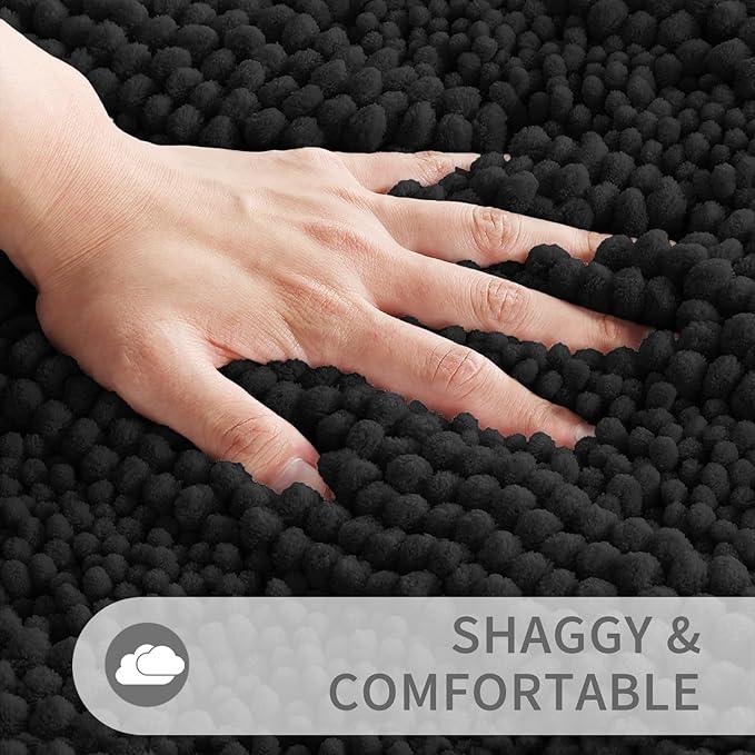 Yimobra Toilet Rugs U Shaped Washable 24 x 20, Non Slip and Super Absorbent Toilet Mat, Quick Dry, Ultra Luxury Microfiber Chenille Plush Fluffy Contour Bath Rugs for Toilet Base, Black - ModernBath