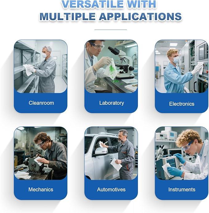 Synvicovan Cleanroom Wipes 9"x9" (300 Pcs, Cellulose/Polyester Blend, Grade A, 68GSM) Lint Free Wipes for Laboratory, Electronics, Pharmaceutical,Printing,Automotives and Semiconductor Industries - ModernBath