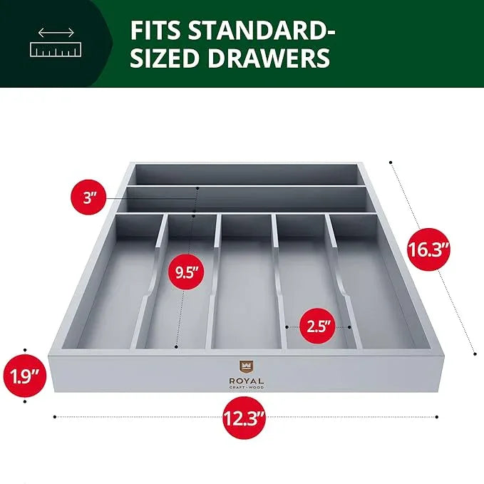 ROYAL CRAFT WOOD Luxury Bamboo Kitchen Drawer Organizer - Silverware Organizer - Utensil Holder and Cutlery Tray with Grooved Drawer Dividers for Flatware and Kitchen Utensils (7 Slot, Gray) - ModernBath