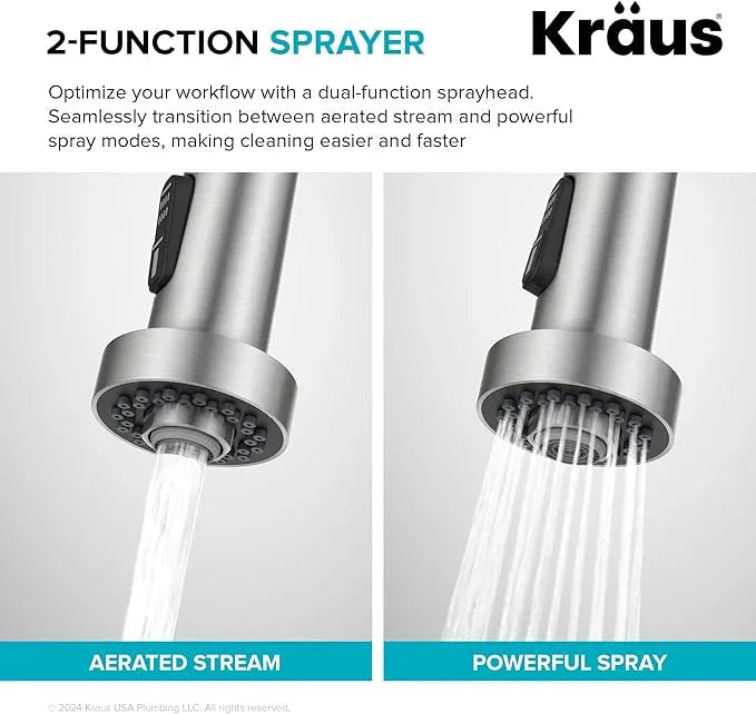 KRAUS Bolden Commercial Style 2-Function Single Handle Pull Down Kitchen Faucet in Stainless Steel, KPF-1610SS - ModernBath