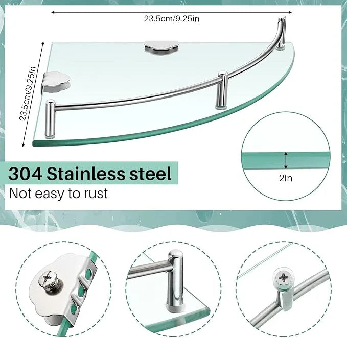 Crowye 2 Pcs Corner Shower Shelf 2-tier Glass Corner Shelf Stainless Steel Wall Mounted Bathroom Organizer for Storing Shower Gel Shampoo Brush, 9.25 Inches (Silver) - ModernBath