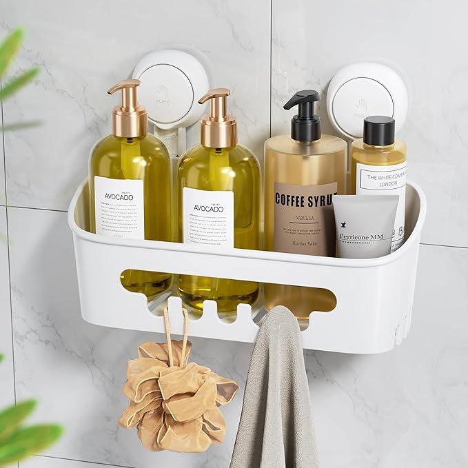 LEVERLOC Shower Caddy Suction Cup, Shower Organizer Removable Bathroom Shelf, Storage Suction Powerful Max Hold 22lbs Bathroom Caddy Waterproof Holder, White - ModernBath