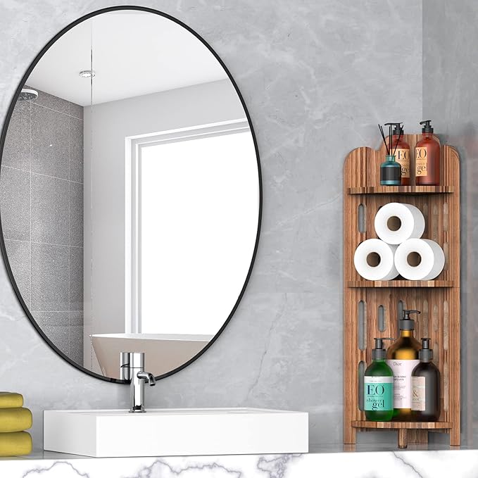 Meangood Bathroom Corner Shelf Stand, 3 Tier Pine Wood Display Shelf for Narrow Space, Shower Corner Shelf, Plant Stand Nightstand, for Living Room, Bedroom, Home Office, Elegant