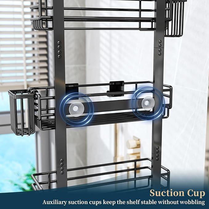 Consumest Over The Door Shower Caddy - 5 Tier Adjustable Shower Organizer Hanging with 2 Toothbrush Holders & 4 Hooks, Rustproof Organizer Shelf, Storage Rack for Bathroom, Black - ModernBath