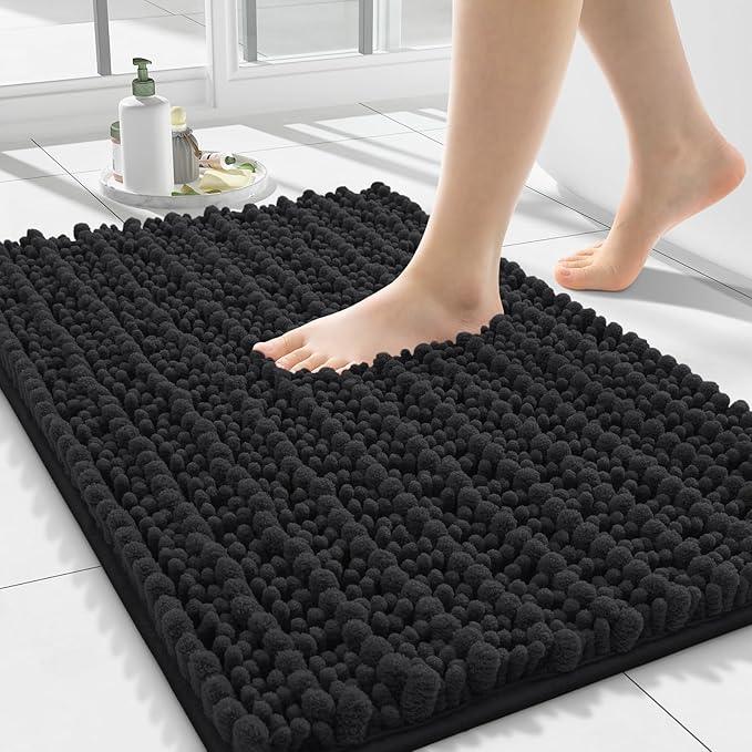 Smiry Bathroom Rugs Mat 24x16, Extra Soft Absorbent Chenille Bath Rugs, Non Slip Rubber Backing Machine Washable Quick Dry Bath Mats for Bathroom Floor, Tub, Shower, Home Decor Accessories, Black - ModernBath