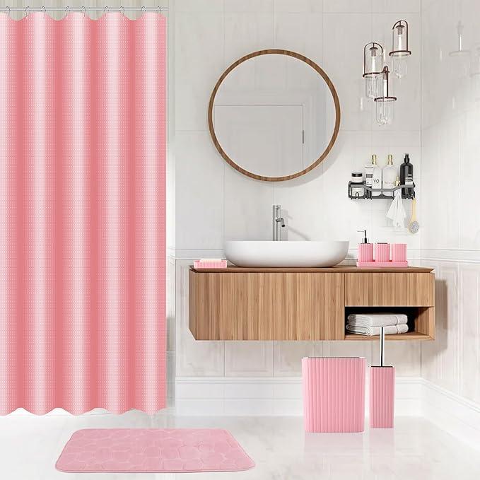 XLHOMO 30PC Bathroom Accessories Set - Gorgeous Pink Bathroom Set, Bathroom Accessory Set, Pink Shower Curtain Set with 5PC Shower Caddy - ModernBath