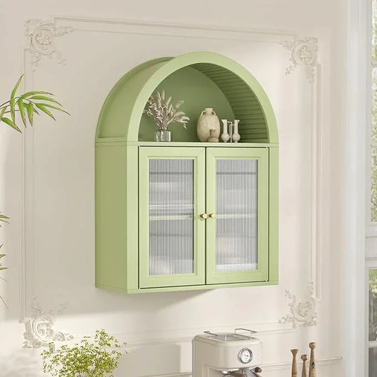 Bathroom Wall Cabinet, Arched Cabinet Wall Mount, 2 Acrylic Doors, 1 Adjustable and Removable Shelf, for Laundry Room, Living Room, Restroom, Kitchen, Green - ModernBath