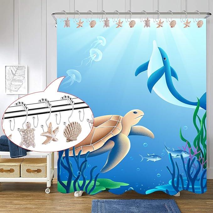 Double Shower Curtain Hooks,12Pcs Seashell Shower Curtain Rings Double Shower Curtain Hooks Decorative Bathroom for Home Bathroom Bedroom Living Room - ModernBath