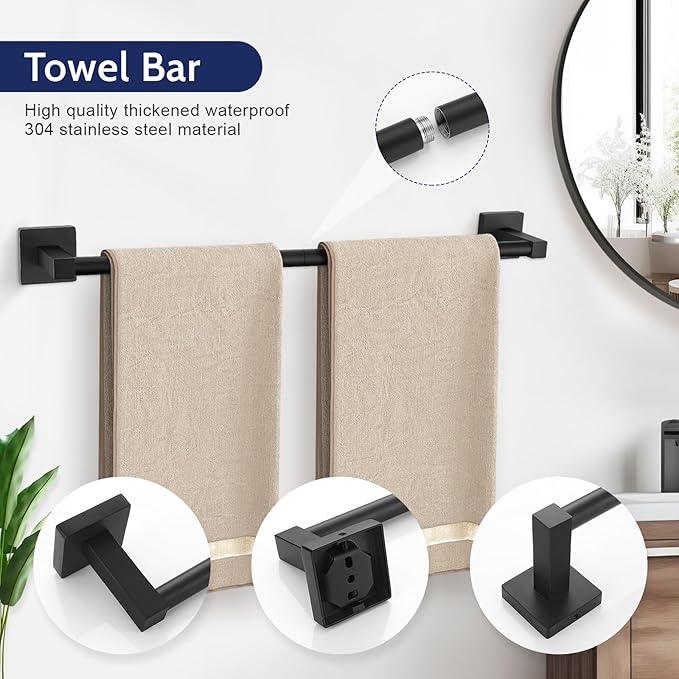5-Piece Bathroom Hardware Set Black Bathroom Hardware Accessories Set Upgraded Toilet Paper Holder with Shelf Towel Holder Set for Bathroom Stainless Steel Wall Mounted - ModernBath