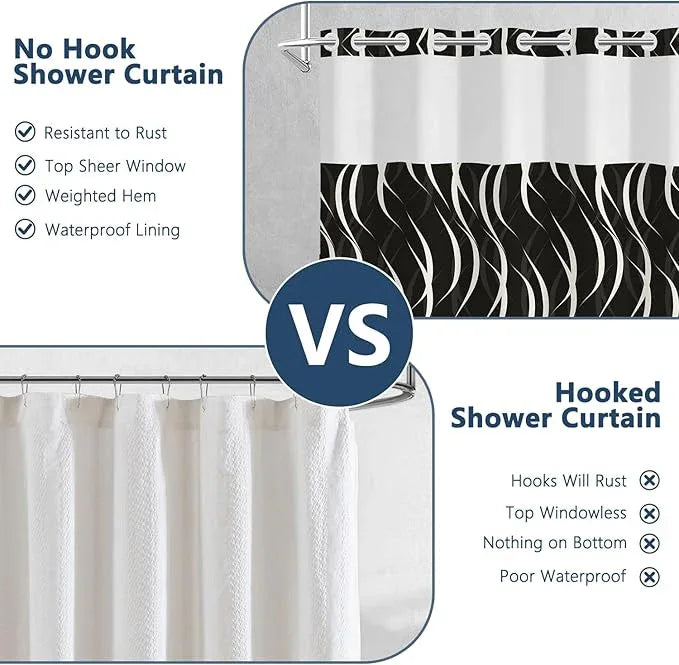 No Hook Black and White Striped Shower Curtain with Liner, Abstract Modern Minimalist Geometric Decor Bathroom Curtains, Hotel Style Waterproof Fabric Shower Curtain with Top Sheer Window, 71x74 Inch - ModernBath