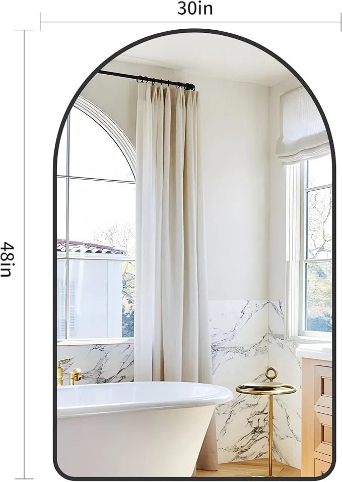 GLASHOM Arched Bathroom Mirror, 30"x48" Black Arched Mirror for Bathroom, Wall Mounted Mirror, Black Vanity Wall Mirror w/Metal Frame for Bedroom, Entryway, Living Room, Vertically Hanging - ModernBath