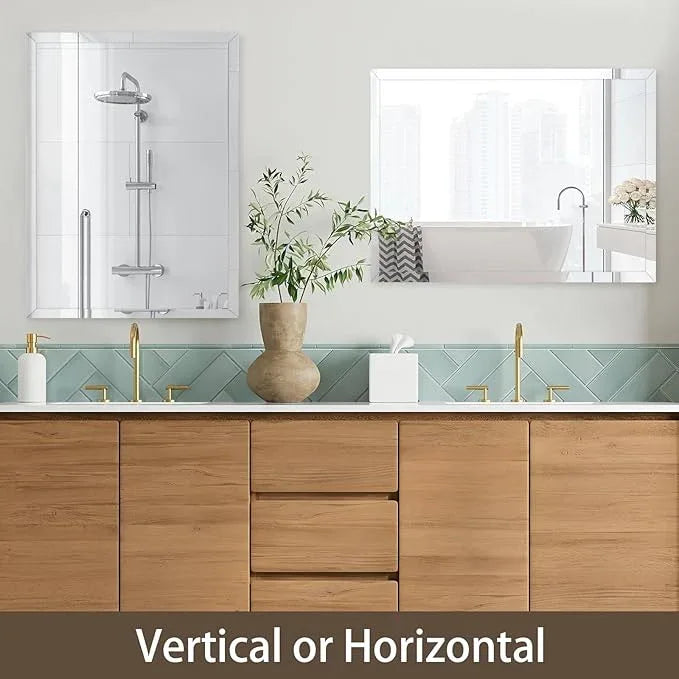 CLBA 28x36 inch Beveled Bathroom Mirror, Rectangle Frameless Mirror, 1" Polished Beveled Edge Square Mirror for Bathroom, Living Room, Bedroom - ModernBath