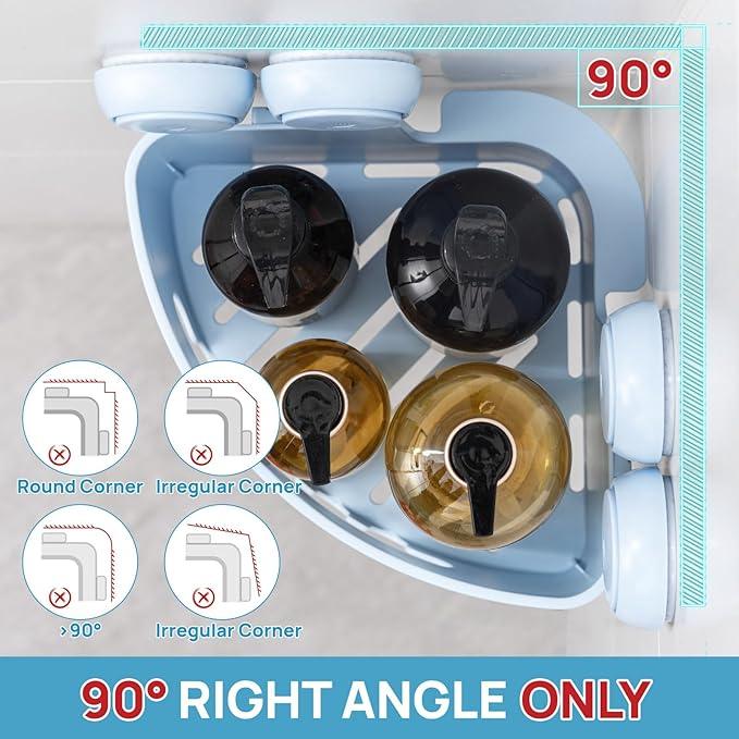 LEVERLOC Corner Shower Caddy Suction Cup, shower shelves suction cup, 2 Pack Basket Powerful Bathroom, Waterproof & Oil-proof Organizer for Kitchen, No-Drilling Removable (Blue) - ModernBath