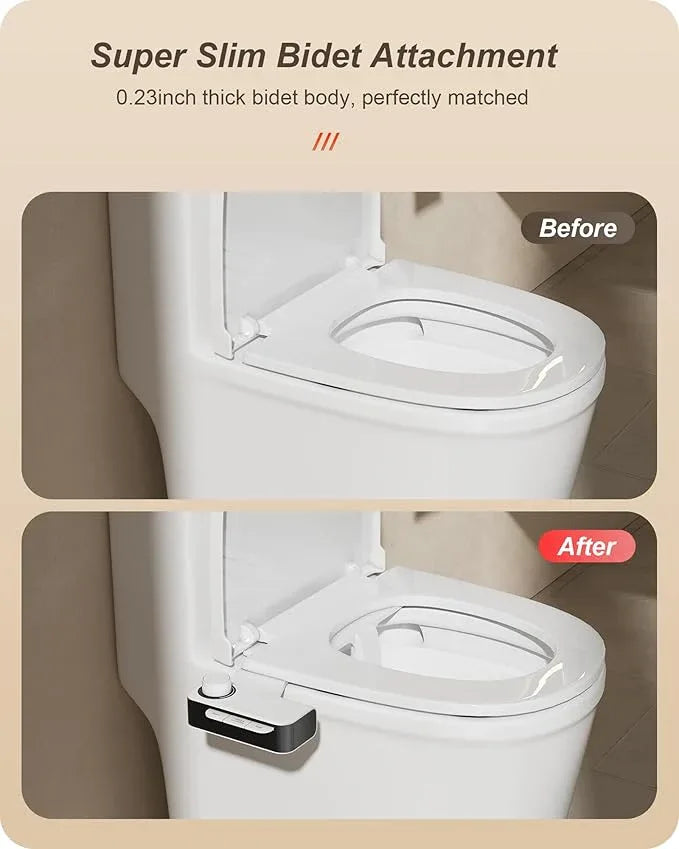 Hinmood Ultra-Slim Bidet Attachment for Toilet Dual Nozzles Feminine & Rear Wash Bidet Toilet Seat Attachment Non Electric Self Cleaning Adjustable Water Pressure, Rear Wash (KB001) - ModernBath