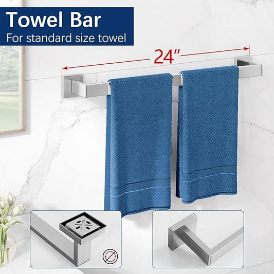 24-Inch Extended Towel Bar Set Wall Mounted, Bathroom Accessory Set Brushed Nickel 5-Pieces Bathroom Hardware Set - ModernBath