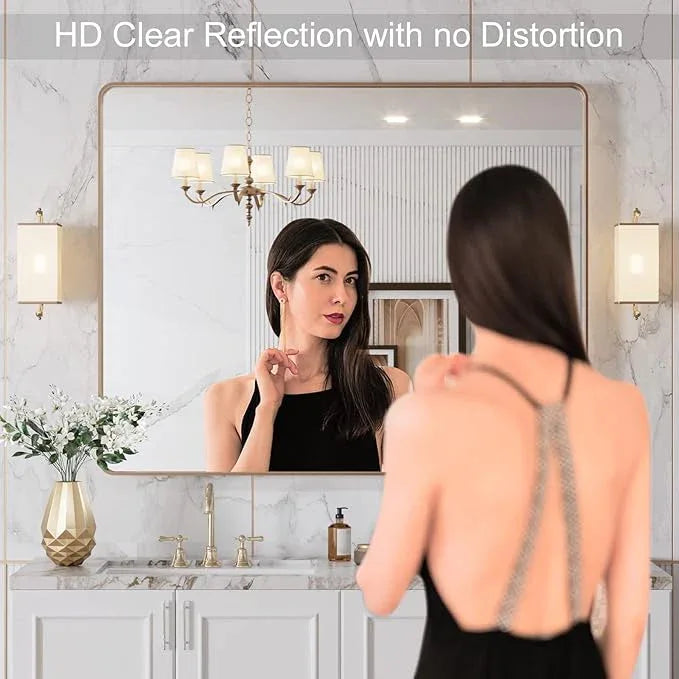 LOAAO 40”X36” Gold Bathroom Mirror, Rounded Rectangle Gold Frame Mirror, Brushed Gold Bathroom Vanity Mirror Wall-Mounted, Anti-Rust, Tempered Glass, Hangs Horizontally or Vertically - ModernBath