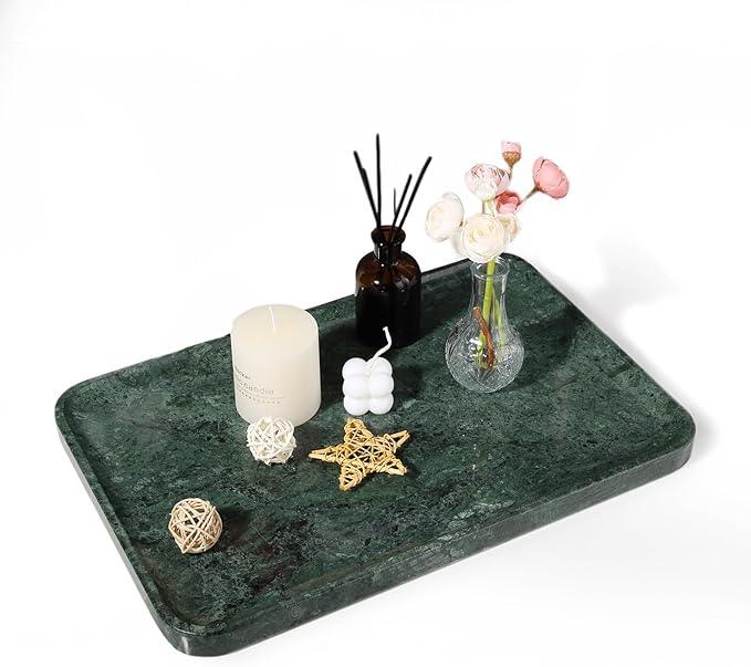 Marble Vanity Tray, 18in Stone for Bathroom Countertop, 17 3/4'' Oversized Dresser Decorative Organizer, Luxury Kitchen Serving Plate, Kitchen Sink Storage Tray, Perfume, Jewelry Holder(Green) - ModernBath