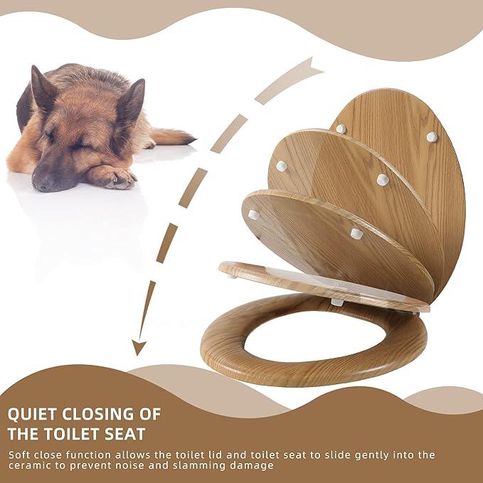 Elongated Toilet Seat Molded Wood Toilet Seat with Quietly Close and Quick Release Hinges, Easy to Install also Easy to Clean by Angol Shiold (Elongated, Original style) - ModernBath