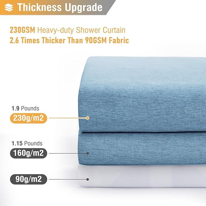 BTTN Blue Fabric Shower Curtain, Linen Textured Heavy Duty Waterproof Cloth Shower Curtain Set with 12 Plastic Hooks, Simple Hotel Luxury Decorative Shower Curtain for Bathroom, 72x72, Moonlight Blue - ModernBath