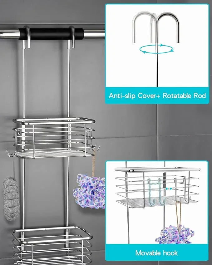 YQH 3-Tier Hanging Shower Rack - Door Organizer with 2 Hooks for Razor, Shower Balls and More (3 Tiers) - ModernBath