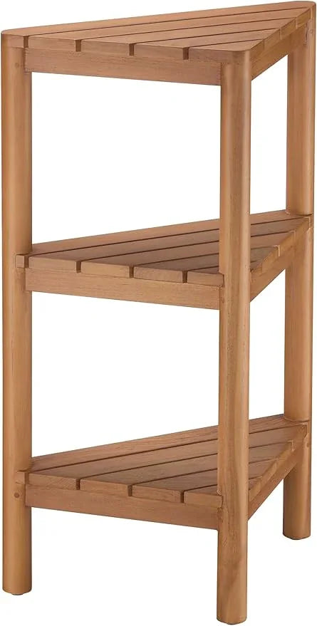 TEAK VALLEY Fully Assembled Teak Corner Bath Shower Storage Stand, Corner Shelves, Shower Caddy 26.5" - ModernBath