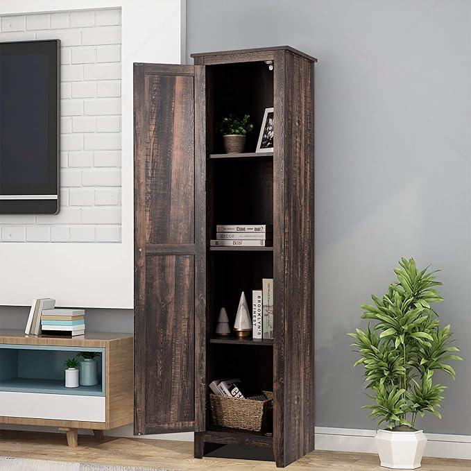 Giantex Tall Storage Cabinet Free Standing Floor Storage Tower with Four Shelves and Single Door, Narrow Cabinet for Bedroom, Living Room, Bathroom 17x16x72 Inch Utility Storage Cabinet (Coffee) - ModernBath