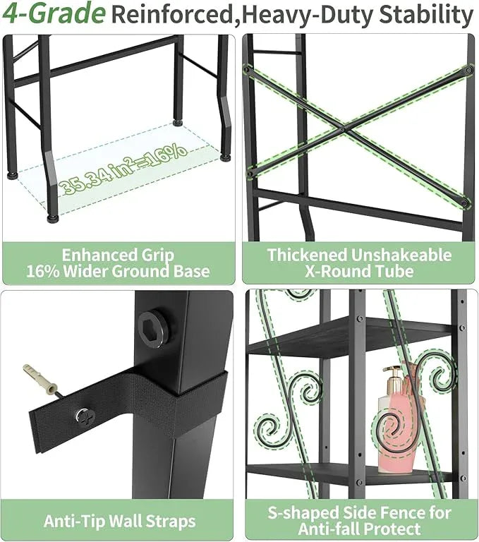 Over-The-Toilet Storage Rack 4-Tier,Bathroom Organizer Shelf Over Toilet,Adjustable Wooden Shelves and Basket,Freestanding Above Toilet Shelf,Space Saver for Rooms(Black Rack-Black Shelves) - ModernBath