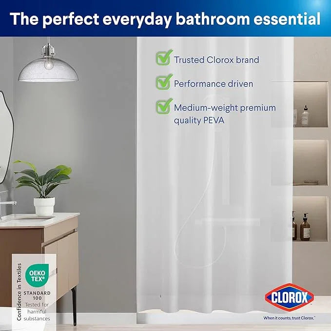 CLOROX Shower Curtain Liner, Premium Medium-Weight Durable Waterproof 6g PEVA for Bathroom with Weighted Magnets, Extra Long 54" x 78", Frosty 1 Pack - ModernBath