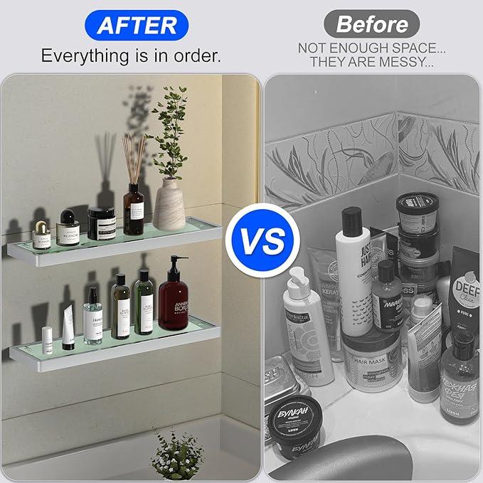 20IN Bathroom Shelves/Shelf Glass Wall Mount Floating Shelves for Bathroom Tempered Glass Rectangular 1 Tier Organizer Wall Shelf (Chrome Polished, 20'') - ModernBath