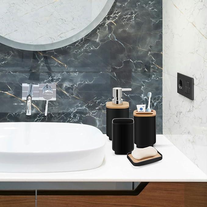 Bathroom Accessories Set,Black Bathroom Set,24 Pieces Bathroom Accessory Set with Shower Curtain,Trash Can for Bathroom Accessories Décor and Home Gifts - ModernBath
