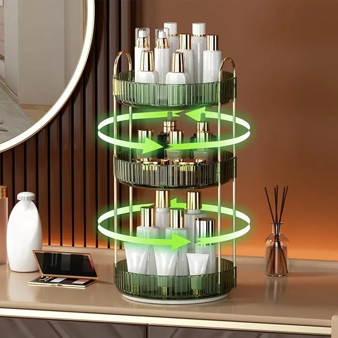 YCIA&DONE 360 Rotating Makeup Organizer and Storage for Vanity Countertop 3 Tiers, High Capacity Cosmetic Skincare Perfume Organizers for Dresser Bathroom Lazy Susan (Vintage Green) - ModernBath