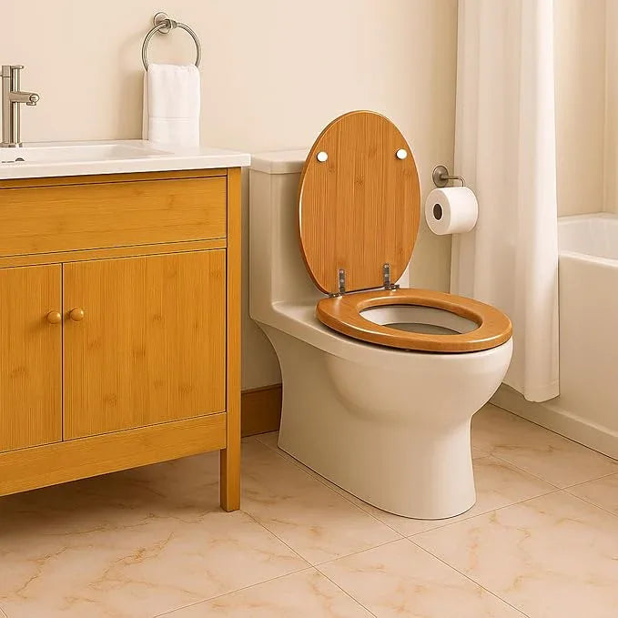 Toilet Seat, Solid Wood, Bamboo, High Gloss Finis, PIKLiDS (Round) - ModernBath