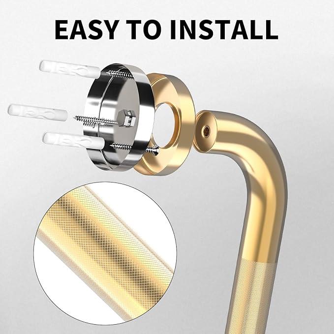 20 Inch Anti Slip Shower Grab Gold, Munzong Bathroom Grab Bar, Knurled Bathroom Balance Bar,Safety Hand Rail Support Handicap Elderly Injury Senior Assist Bath Handle - ModernBath