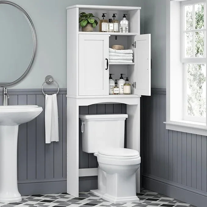 Over The Toilet Storage Cabinet, Over The Toilet Cabinet Bathroom with Adjustable Shelf and Double Door, Over The Toilet Storage for Bathroom Over The Toilet Organizer, White - ModernBath