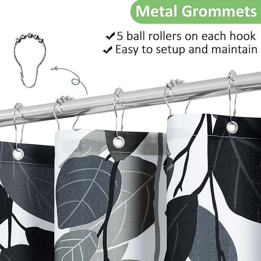 BOODII Long Shower Curtain 72x78, Black Eucalyptu Shower Curtain for Bathroom Floral Watercolor Leaves Botanical Nature Fabric Bath Curtains Country Plant Cloth Bathroom Curtains - ModernBath