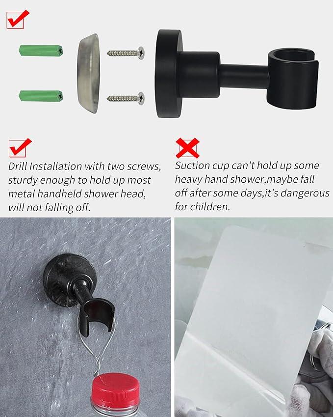 PHASAT Shower Head Holder Wall Mount SUS304 Stainless Steel Shower Wand Holder,Adjustable Handheld Shower Head Bracket Holder Matte Black,A13021B - ModernBath