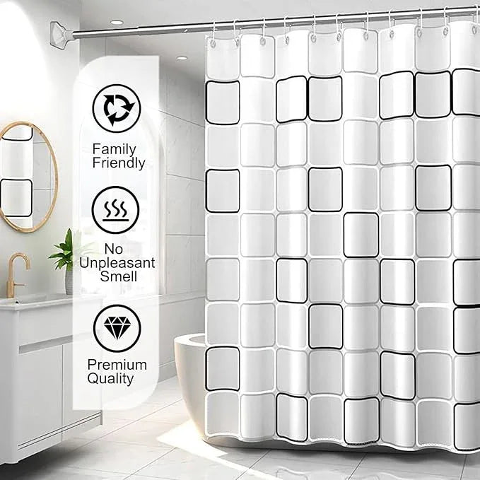 TIKABC Shower Curtain Liner, 4G PEVA Shower Liner, Plastic Waterproof Shower Curtains, with Grommet Holes and 3 Magnetic Weights(Black White Big Square) - ModernBath