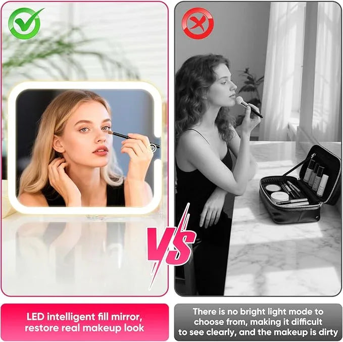 Yooaye Makeup Box with Detachable Lighted Mirror–Travel Train Case, Cosmetic Storage Organizer & Makeup Suitcase with Adjustable Dividers & Magnetic LED Mirror (Pink) - ModernBath
