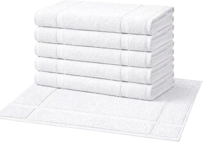Pearl Linens Pack of 6 100% Cotton Bath Mat 18x25 inches, Soft & Absorbent Quick Dry Bathroom Mat Set, Not Bathroom Rugs, After Shower Mat, Bath Tub Mat, 687 GSM, Machine Washable, White - ModernBath