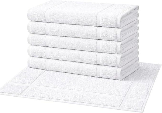 Pearl Linens Pack of 6 100% Cotton Bath Mat 20X30 inches, Soft & Absorbent Quick Dry Bathroom Mat Set, Not Bathroom Rugs, After Shower Mat, Bath Tub Mat, 687 GSM, Machine Washable, White - ModernBath